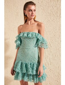 Trendyol Green Carmen Collar Lace Evening Dress