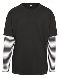 URBAN CLASSICS Tričko Oversized Double Layer Striped LS Tee - black