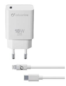 Set nabíječky Cellularline s USB-C konektorem a Lightning kabelu, Power Delivery (PD), 18 W, MFI certifikace