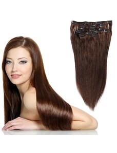 GIRLSHOW Clip in vlasy 45 cm lidské Remy, 70 g - odstín 4 (tmavě hnědá)
