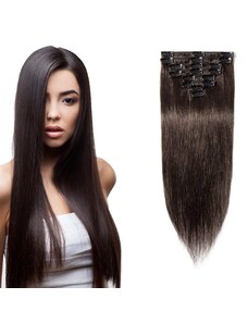 GIRLSHOW Clip in vlasy 51 cm lidské Remy, 100 g - odstín 2 (tmavě hnědá pralinka)