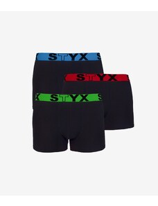 3PACK pánské boxerky Styx sportovní guma černé