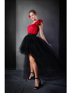 ADELO Tutu sukně tylová s vlečkou - černá - 4 vrstvá