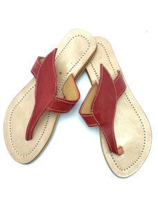 MagBag Dámské kožené pantofle s lístkem červené