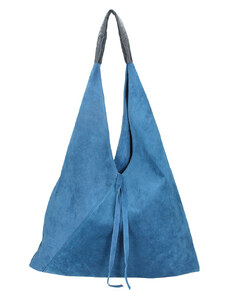 BORSE IN PELLE Barebag Kožená velká dámská kabelka Alma džínová modrá