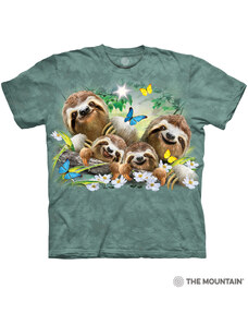 Pánské batikované triko The Mountain - Sloth Family Selfie - zelené