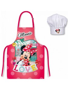 EUROSWAN Dětská / dívčí zástěra s kuchařskou čepicí Minnie Mouse - Disney - motiv LOVE - pro děti 3 - 8 roků