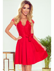 NUMOCO Červené elegantní šaty s krajkovým topem LARA Červená