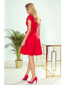 numoco ANNA - Červené dámské šaty s dekoltem a krajkou 242-4