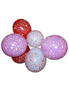 Balónky: 6 ks dívčích balónků s potiskem srdce varianta č. 1 barvy: bílá, růžová, červená