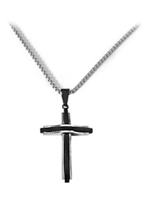 BM Jewellery Náhrdelník černo stříbrný z chirurgické oceli - kříž S1001070