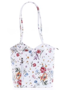 Dámská kožená kabelka batůžek květinová - ItalY Larry bílá