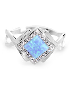 SkloBižuterie-J Stříbrný prsten kostka s Opálem a kameny Swarovski Modrý