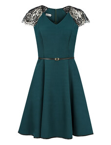 numoco Zelené dámské šaty s krajkovými vsadkami model 7761411