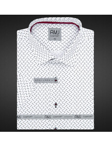 AMJ pánská košile bavlněná, černé křížky a kostičky na bílé VKBR1135, krátký rukáv, regular fit