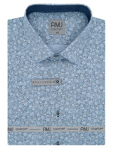 AMJ pánská košile bavlněná, modrá s mramorovým vzorem s puntíky VKBR1142, krátký rukáv, regular fit