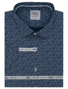 AMJ pánská košile bavlněná, tmavě modrá bíle kropenatá VKBR1143, krátký rukáv, regular fit