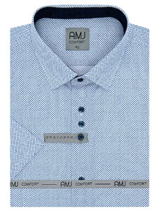 AMJ pánská košile bavlněná, modrobílá puntíkovaná VKBR1151, krátký rukáv, regular fit