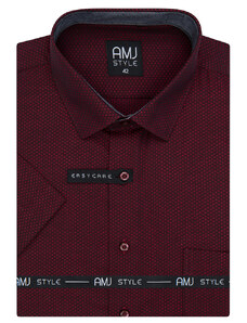 AMJ pánská košile AMJ, vínová s trojúhelníčky VKR1120, krátký rukáv, regular fit