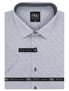 AMJ pánská košile AMJ, světle šedá s kostičkami VKR1121, krátký rukáv, regular fit