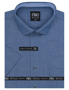 AMJ pánská košile AMJ, modrá tečkovaná VKR1047, krátký rukáv, regular fit