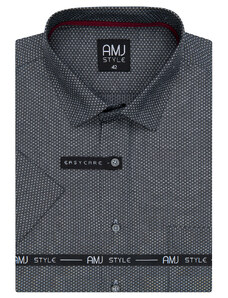 AMJ pánská košile AMJ, šedá s trojúhelníčky VKR1119, krátký rukáv, regular fit