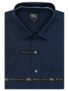 AMJ pánská košile, tmavě modrá tečkovaná VKR1129, krátký rukáv, regular fit