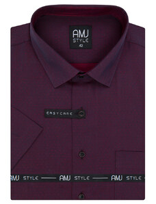 AMJ pánská košile AMJ, tmavě vínová tečkovaná VKR1122, krátký rukáv, regular fit