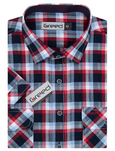 AMJ GREED pánská košile sportovní, červeno-modrá károvaná SK371, krátký rukáv