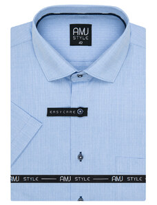 AMJ pánská košile, světle modrá tečkovaná VKR1132, krátký rukáv, regular fit