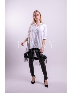Linky Fashion Košilové šaty / delší košile s krajkou a koženkou - Lisa