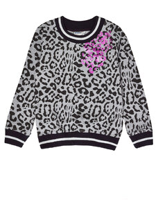 Winkiki Kids Wear Dívčí mikina Leopard - šedý melanž