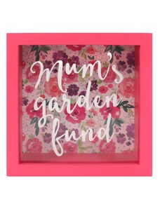 Jones Home & Gift Růžová dřevěná maminčina pokladnička s nápisem Mums Garden Fund