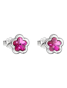 EVOLUTION GROUP Stříbrné náušnice pecka s krystaly Swarovski růžová kytička 31255.3 fuchsia