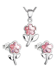 EVOLUTION GROUP Sada šperků s krystaly Swarovski náušnice,řetízek a přívěsek růžová kytička 39172.3 light rose