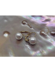 zlaté náušnice se sladkovodními perlami kulatými 7,5-8 mm na patent