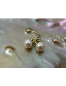 zlaté náušnice se sladkovodními perlami buton 7,5-8 mm na šroubek či puzetu