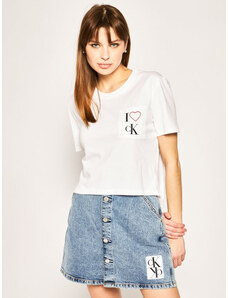 Calvin Klein dámské bílé tričko s kapsičkou I LOVE CK