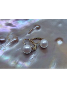 zlaté náušnice s mořskými perlami 7,5-8 mm na patent