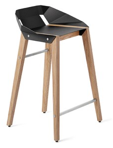 Černá hliníková barová židle Tabanda DIAGO 62 cm s dubovou podnoží