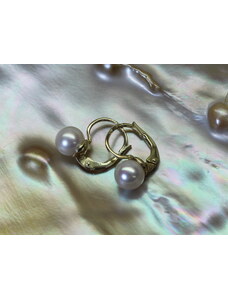 zlaté náušnice s mořským perlami 6,5-7 mm na patent