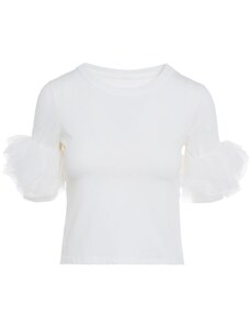 Glamorous by Glam Dámské tričko s nabíranými rukávy - bílá