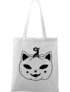 Roni Syvin + Adler/Malfini Ručně malovaná menší plátěná taška - Halloween kočka - Dýně