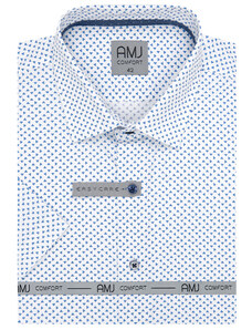 Košile AMJ Slim fit s krátkým rukávem - bílá s modrým vzorem VKSBR1148
