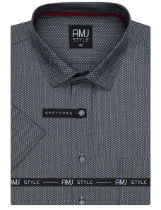 Košile AMJ Comfort fit s krátkým rukávem - šedá s jemným vzorem VKR1119