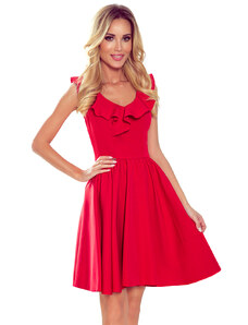 numoco POLA - Červené dámské šaty s volánky ve výstřihu 307-1