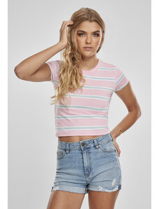 UC Ladies Dámské tričko Stripe Cropped Dívčí růžová/oceánská modrá
