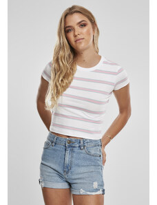 UC Ladies Dámské tričko Stripe Cropped Tričko bílá/dívčí růžová