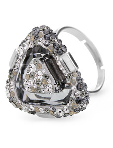 SkloBižuterie-J Stříbrný luxusní prsten trojúhelník s kameny Swarovski Crystal šedý