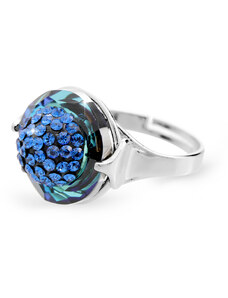 SkloBižuterie-J Stříbrný prsten půlkulička s kameny Swarovski bermuda blue